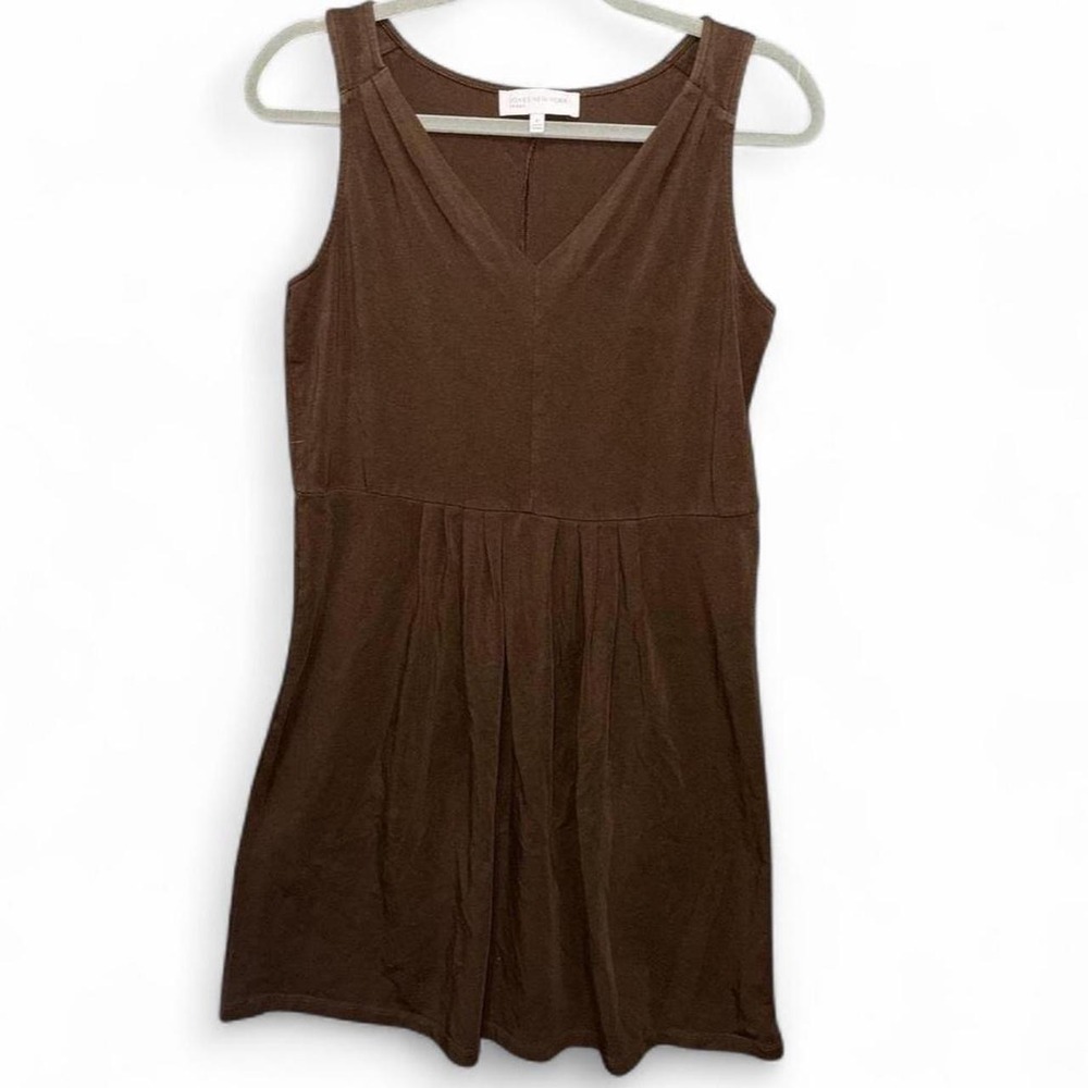 Jones New York Sport Dress Medium Brown V Neck Cotton Stretch Minimalist Classic